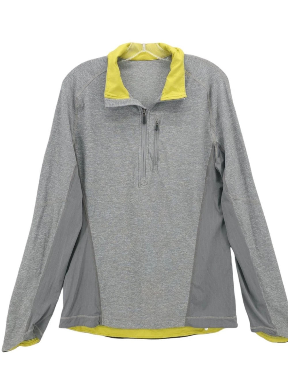 lululemon Men’s L/S Surge Gray Quarter-Zip Performance Jacket with Yellow Trim L